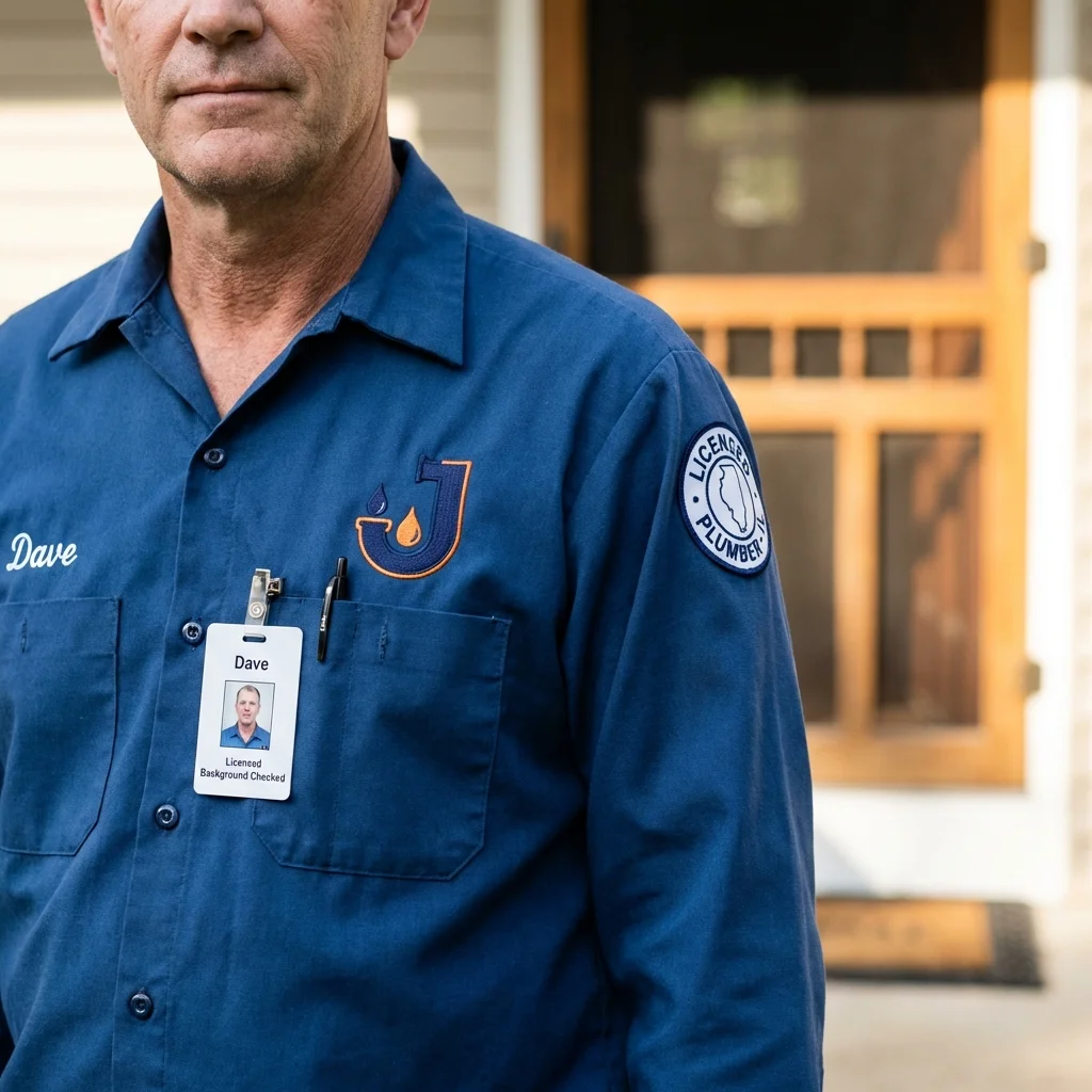 Licensed plumber showing ID badge in Heflin, AL