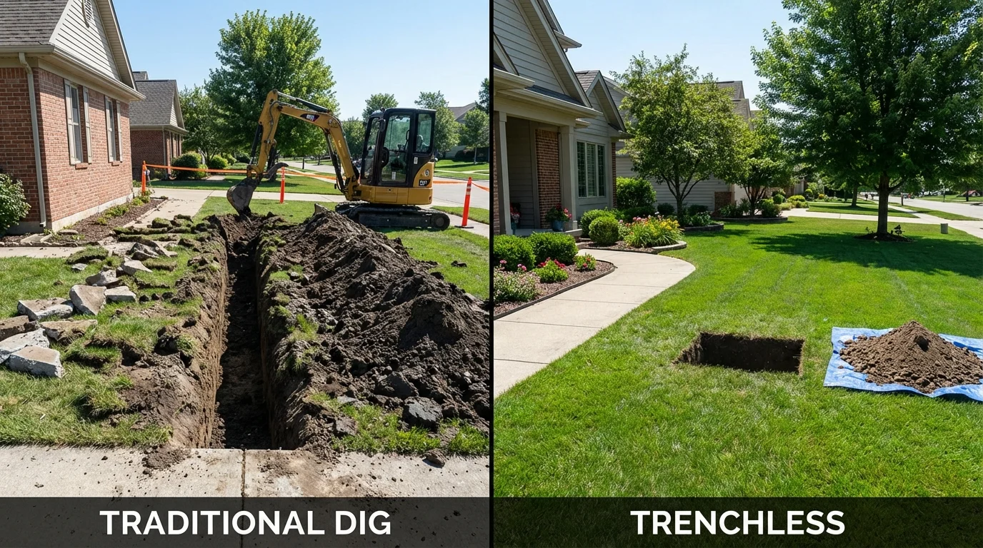 Trenchless sewer repair with minimal yard damage versus traditional excavation in Heflin, AL